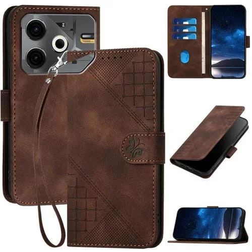Funda de Cuero con Tapa y Cordón para Tecno Pova 6 Neo Yx0080 con Diseño en Relieve (Café)