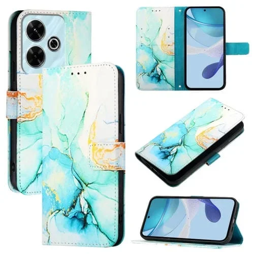 Funda de Cuero con Tapa y Diseño de Mármol para Redmi 13 4G Pt003 (Verde)