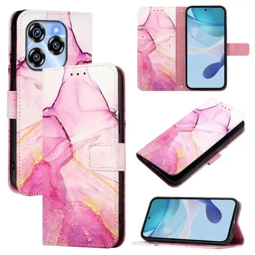 Funda de Cuero con Tapa y Diseño de Mármol para Teléfono Oukitel C50 Pt003 (Rosa, Morado y Dorado)