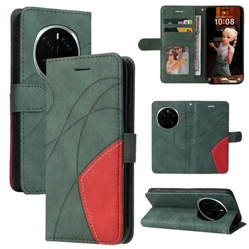 Funda de Cuero con Tapa y Dos Colores para Honor Magic7 Pro (Verde)
