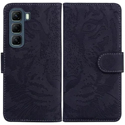 Funda de Cuero con Tapa y Estampado de Tigre para Infinix Hot 50 5G (Negra)
