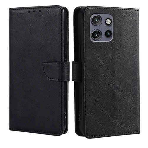Funda de Cuero con Tapa y Hebilla para Motorola Edge 50 Neo 5G (Negro)