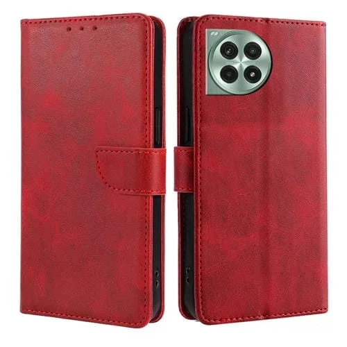 Funda de Cuero con Tapa y Hebilla para OnePlus Ace 3 Pro 5G (Rojo)