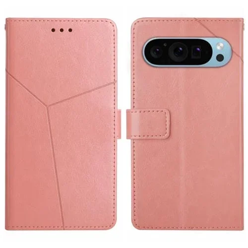 Funda de Cuero con Tapa y Patrón en Forma de Y para Google Pixel 9 Pro XL (Rosa)