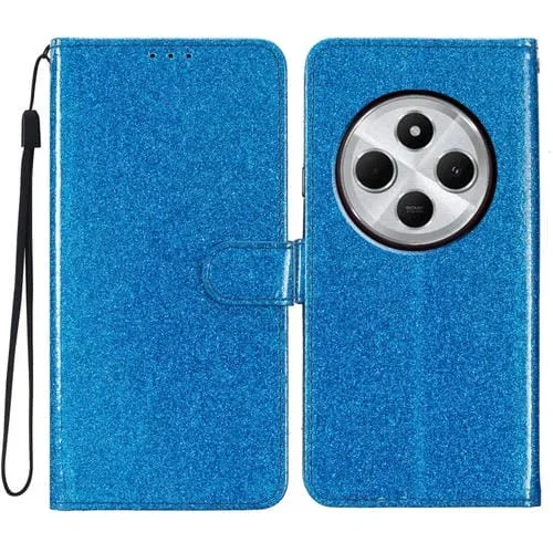 Funda de Cuero con Tapa y Purpurina para Redmi A4 5G (Azul)