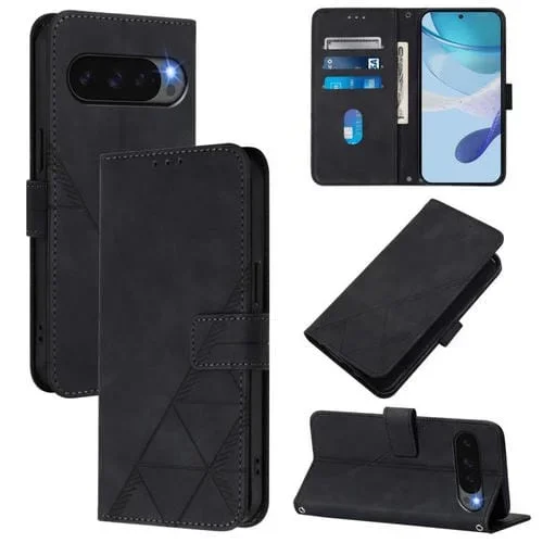 Funda de Cuero con Tapa y Relieve 3D para Google Pixel 10 y 10 Pro+ (Negra)