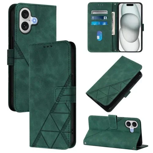 Funda de cuero con tapa y relieve 3D para iPhone 17 (verde oscuro)