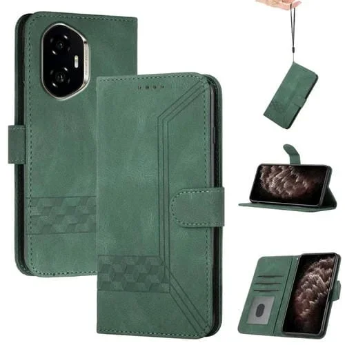 Funda de Cuero con Tapa y Tacto de Piel Cúbica para Honor 300 (Verde)