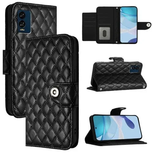 Funda de Cuero con Tapa y Textura Rombal para Blu View Speed 5G con Cordón (Negro)