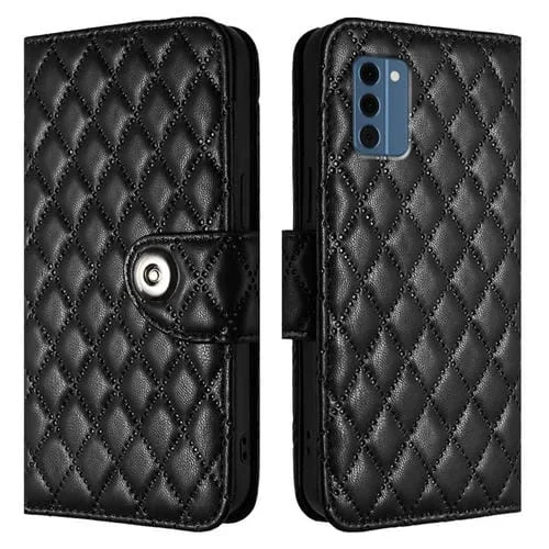 Funda de Cuero con Tapa y Textura Rombal para Nokia C300 con Cordón (Negro)