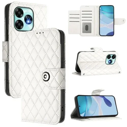 Funda de Cuero con Tapa y Textura Rombal para Umidigi A15/A15C/A15T con Cordón (Blanco)