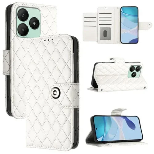 Funda de Cuero con Tapa y Textura Rombal para Wiko T20 con Cordón (Blanco)