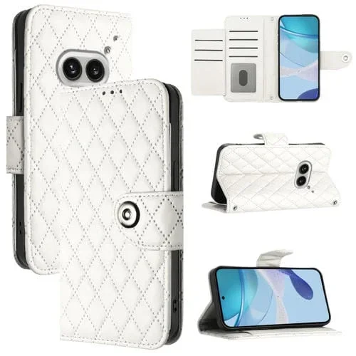 Funda de Cuero con Tapa y Textura Rómbica para Teléfono 2A For Nothing con Cordón (Blanco)