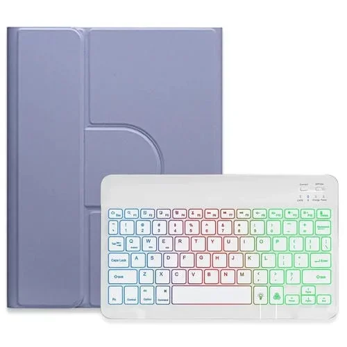 Funda de Cuero con Teclado Bluetooth para iPad 10.2 2021 y Air 2019 Retroiluminación Tres Colores (Púrpura Lavanda)