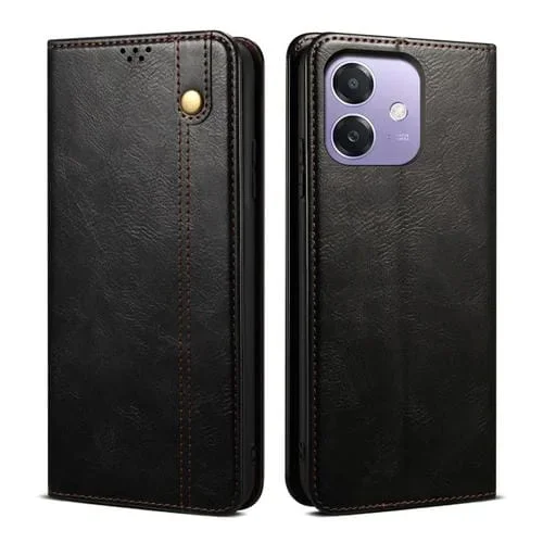 Funda de Cuero con Textura Crazy Horse y Cera de Aceite de la India para Oppo A3X 5G (Negra)
