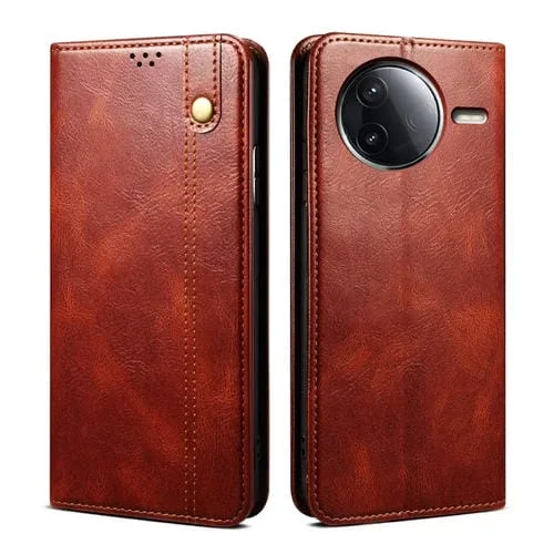 Funda de Cuero con Textura Crazy Horse y Cera de Aceite para Redmi K80 (Marrón)