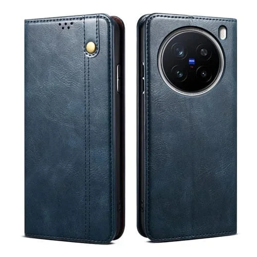 Funda de Cuero con Textura Crazy Horse y Cera de Aceite para Vivo X200 Pro (Azul)