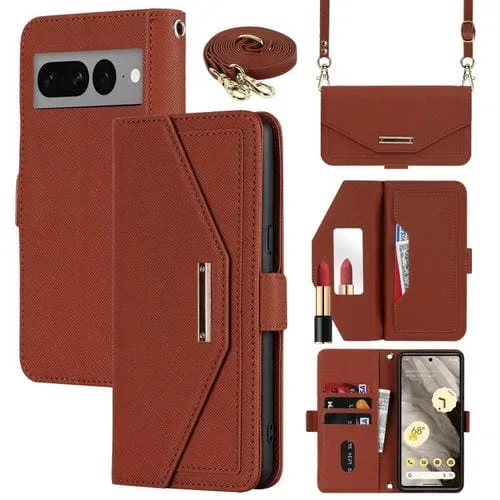 Funda de Cuero con Textura Cruzada y Cordón para Google Pixel 7 Pro (Marrón)
