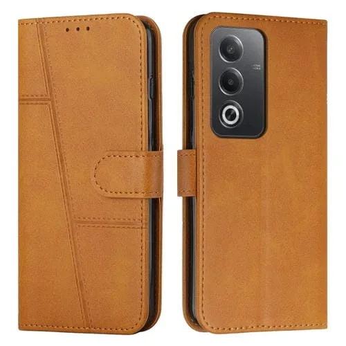 Funda de Cuero con Textura de Becerro y Costuras con Hebilla para Oppo A3 Pro (Amarillo)