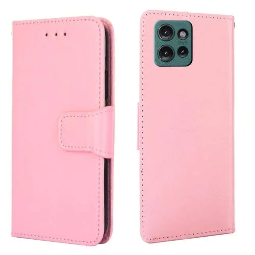 Funda de Cuero con Textura de Cristal para Motorola Edge 50 5G (Rosa)