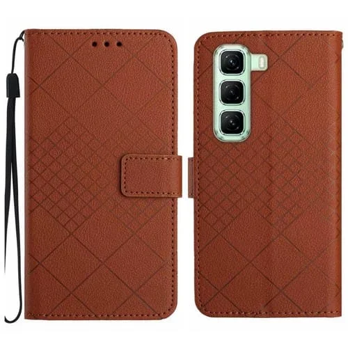 Funda de Cuero con Textura de Cuadrícula Rómbica para Infinix Hot 50 Pro+ 4G (Marrón)