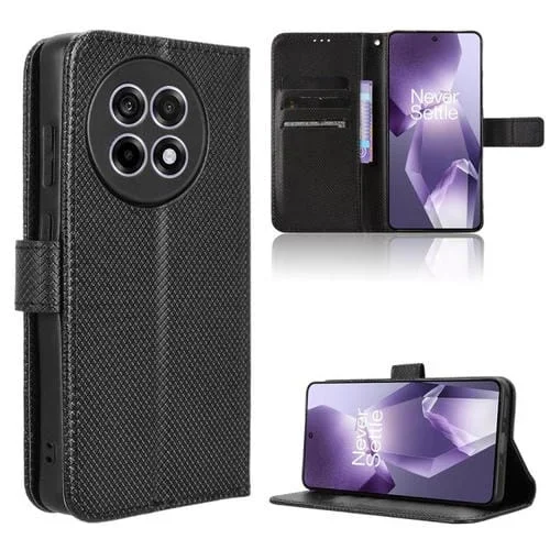 Funda de Cuero con Textura de Diamante para OnePlus Ace 5 5G / 5 Pro 5G / 13R 5G (Negra)