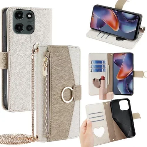 Funda de Cuero con Textura de Lichi para Motorola Moto G 5G 2025 (Blanco)