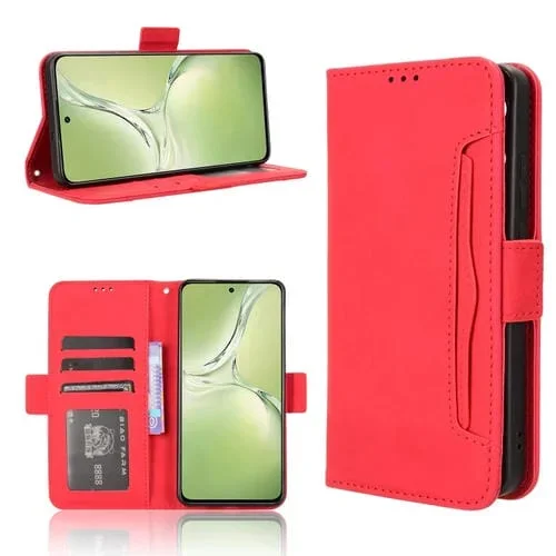 Funda de Cuero con Textura de Piel de Becerro y Ranuras para Tarjetas para Oppo K12X 5G / Oneplus Nord Ce4 Lite 5G (Rojo)