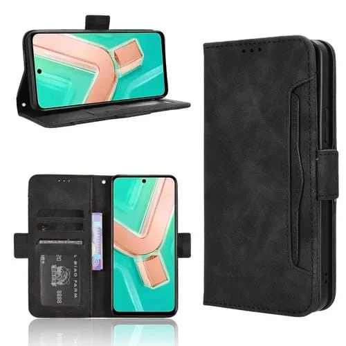 Funda de Cuero con Textura de Piel de Becerro y Ranuras para Tarjetas para Vivo Y28 4G (Negro)