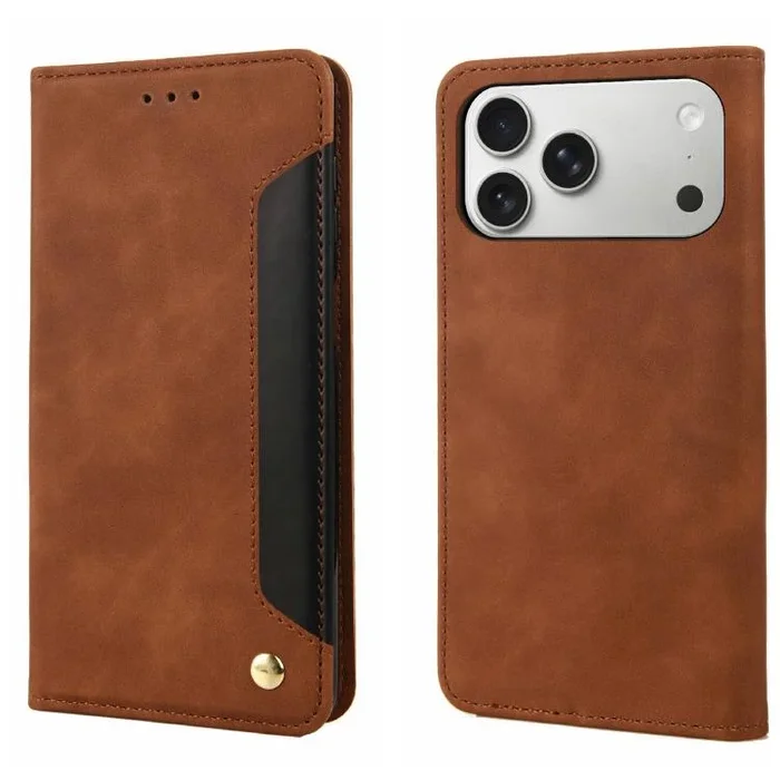 Funda de cuero con textura de piel para iPhone 17 Pro Max (marrón)