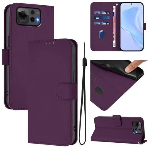 Funda de Cuero con Textura de Piel y Cordón para Asus Zenfone 12 Ultra (Violeta)