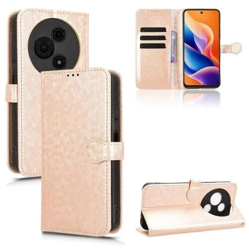 Funda de cuero con textura de puntos de panal para TCL 605 (dorada)