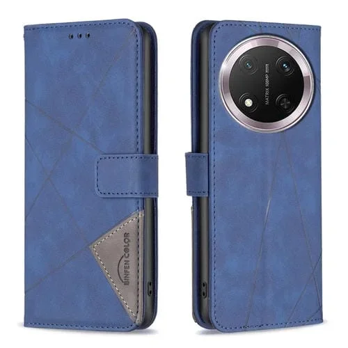 Funda de Cuero con Textura de Rombos y Hebilla Magnética para Honor X9C 5G (Azul)