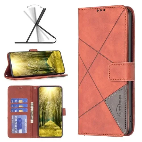 Funda de Cuero con Textura de Rombos y Hebilla Magnética para OnePlus Nord 4 Bf05 (Marrón)