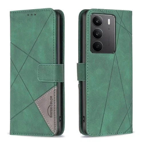 Funda de Cuero con Textura de Rombos y Hebilla Magnética para Realme C75 4G (Verde)