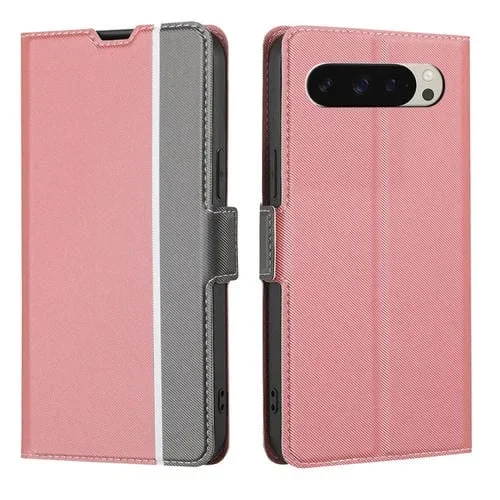 Funda de Cuero con Textura de Sarga y Botones Laterales para Google Pixel 9 (Rosa)