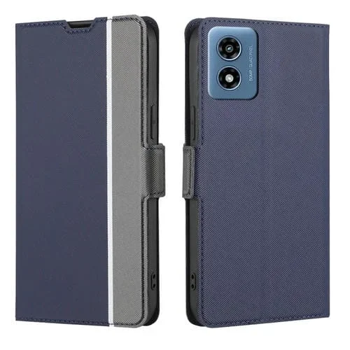 Funda de Cuero con Textura de Sarga y Botones Laterales para Motorola Moto G 5G (2024) (Azul)