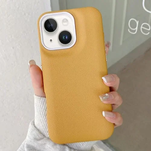 Funda de Cuero con Textura para iPhone 13 (Amarilla)