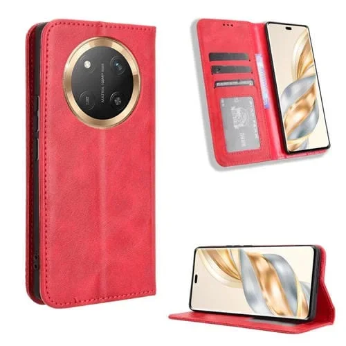 Funda de Cuero con Textura Retro y Hebilla Magnética para Honor X60 Pro 5G / X9C 5G (Roja)