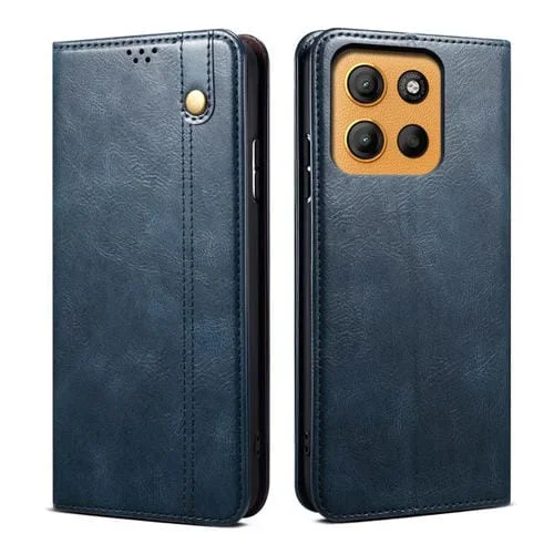 Funda de Cuero Crazy Horse con Cera de Aceite para Motorola Moto G15 (Azul)