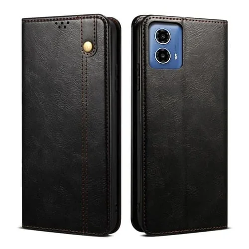 Funda de Cuero Crazy Horse con Cera de Aceite para Motorola Moto G34 5G/G45 5G (Negra)