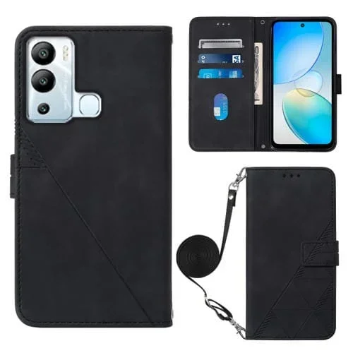 Funda de Cuero Crossbody 3D para Infinix Hot 12I X665 con Tapa En Relieve (Negro)