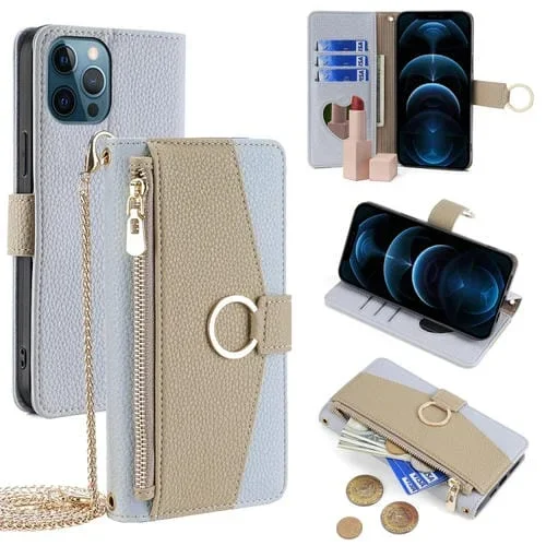 Funda de Cuero Crossbody para iPhone 12 Pro Max Litchi Texture (Azul)