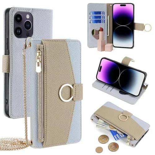 Funda de Cuero Crossbody para iPhone 14 Pro Max Litchi Texture (Azul)