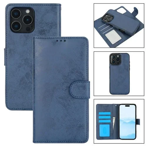 Funda de Cuero Desmontable 2 en 1 para iPhone 16 Pro Max (Azul Oscuro)