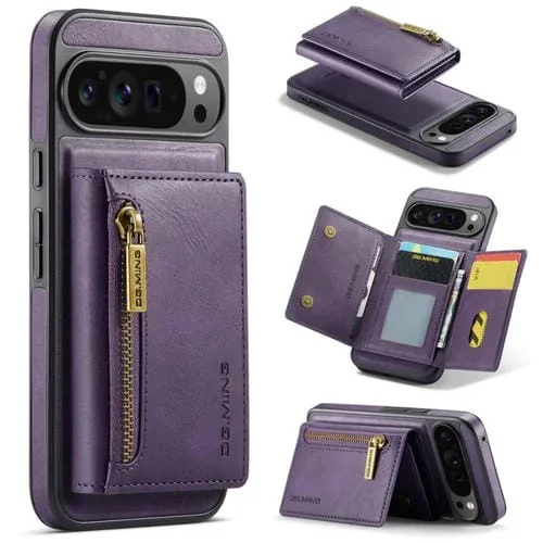 Funda de Cuero Desmontable con Cremallera Rfid para Google Pixel 9 Pro XL Dg.Ming M5 Series (Morado)