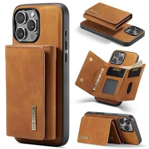 Funda de Cuero Dg.Ming M1 Series para iPhone 16 Pro con Billetera MultiTarjetas y 3 Pliegues (Marrón)