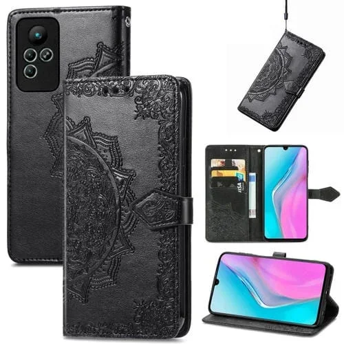 Funda de Cuero En Relieve Mandala Flower para Infinix Note 11 (Negro)