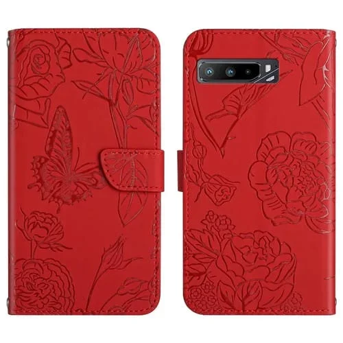 Funda de Cuero en Relieve para Asus Rog Teléfono 3 Zs661Ks con Diseño Mariposa (Rojo)