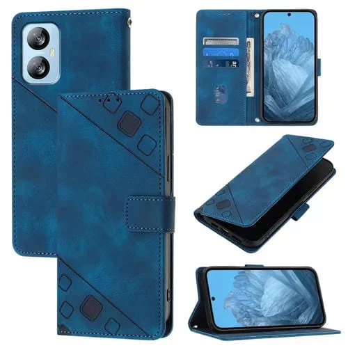 Funda de Cuero en Relieve para BlackView A52 Skin Feel (Azul)